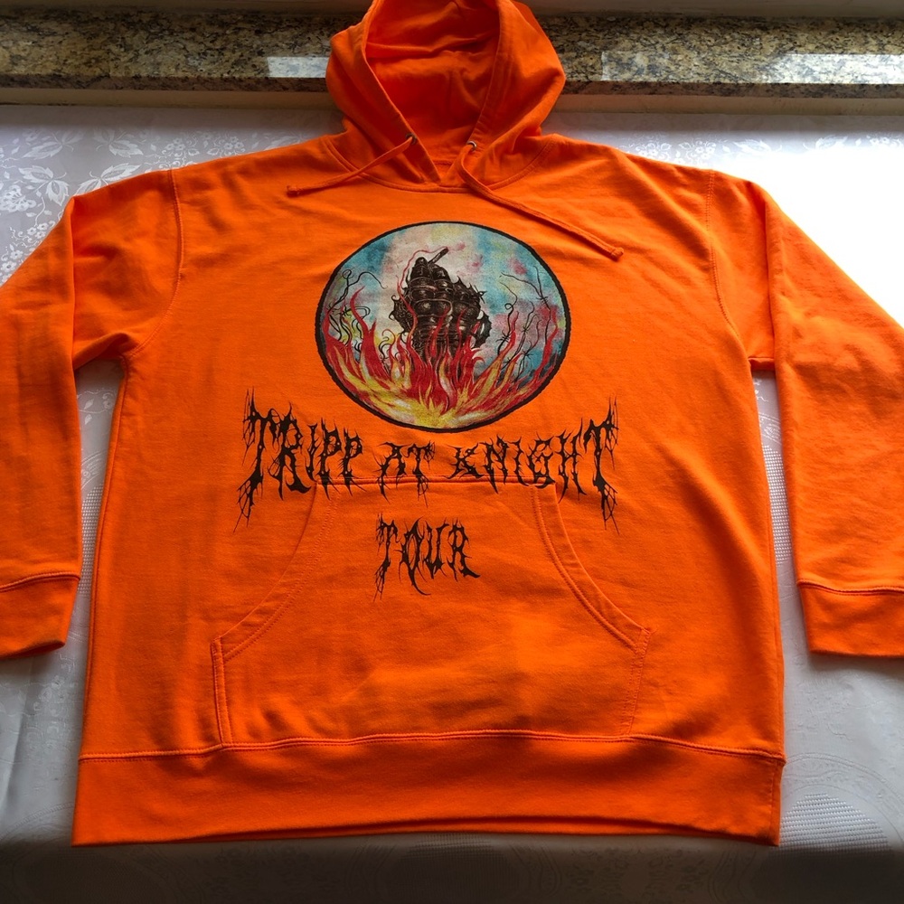 Trippie Redd Men’s Size XXL Trip At Knight Tour Orange Fleece Hoodie Sweatshirt